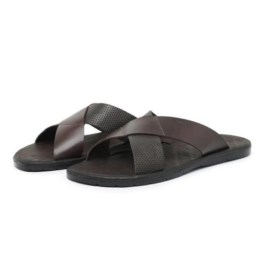 Chinelo Masculino Couro Dia a Dia Conforto Lazer Macio Leve - Marrom Escuro Menor preço em Chinelo Masculino Couro Dia a Dia Conforto Lazer Macio Leve - Marrom Escuro