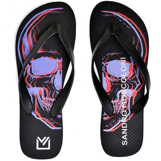 Chinelo Masculino Estampado Borracha Dia a Dia Casual Verão - Preto e Vermelho Menor preço em Chinelo Masculino Estampado Borracha Dia a Dia Casual Verão - Preto e Vermelho