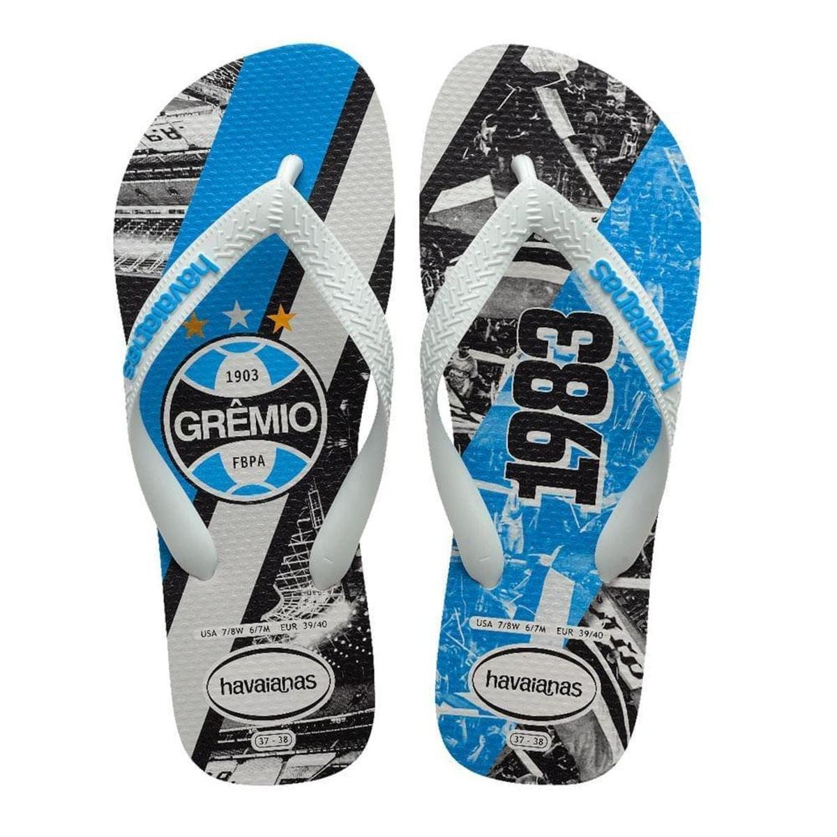 Chinelo Masculino Havaianas Top Times Grêmio Branco/azul Menor preço em Chinelo Masculino Havaianas Top Times Grêmio Branco/azul