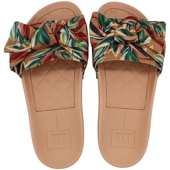 Chinelo Moleca Maxxi Folhas Laço Feminino - Bege+Verde Menor preço em Chinelo Moleca Maxxi Folhas Laço Feminino - Bege+Verde