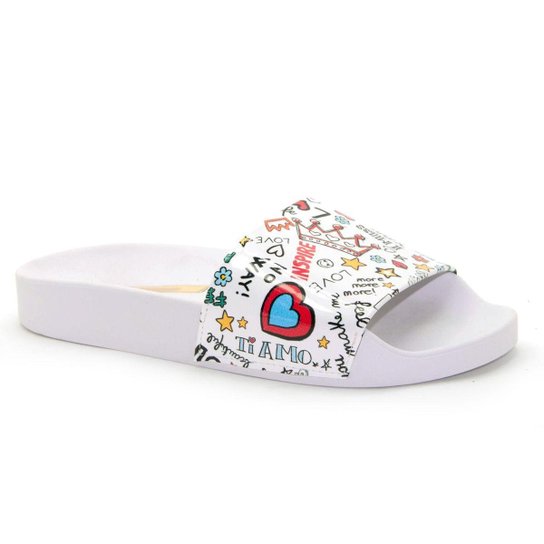 Chinelo Molekinha Slide Love INFANTIL / 2311100 - Branco Menor preço em Chinelo Molekinha Slide Love INFANTIL / 2311100 - Branco