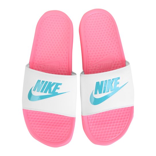 Chinelo Nike Benassi JDI Slide Feminino - Azul e Branco Menor preço em Chinelo Nike Benassi JDI Slide Feminino - Azul e Branco