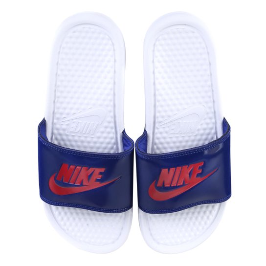 Chinelo Nike Benassi JDI Slide Feminino Branco e Azul Menor