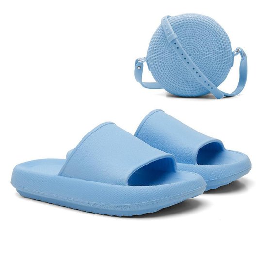 Chinelo Nuvem Slide Leve + Bolsa Quebek Tiracolo - Azul Menor preço em Chinelo Nuvem Slide Leve + Bolsa Quebek Tiracolo - Azul