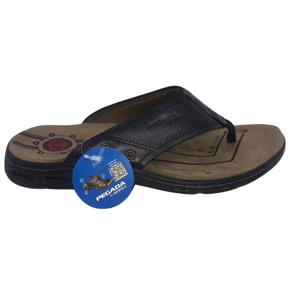 Chinelo Pegada Anilina Couro Preto - 40954