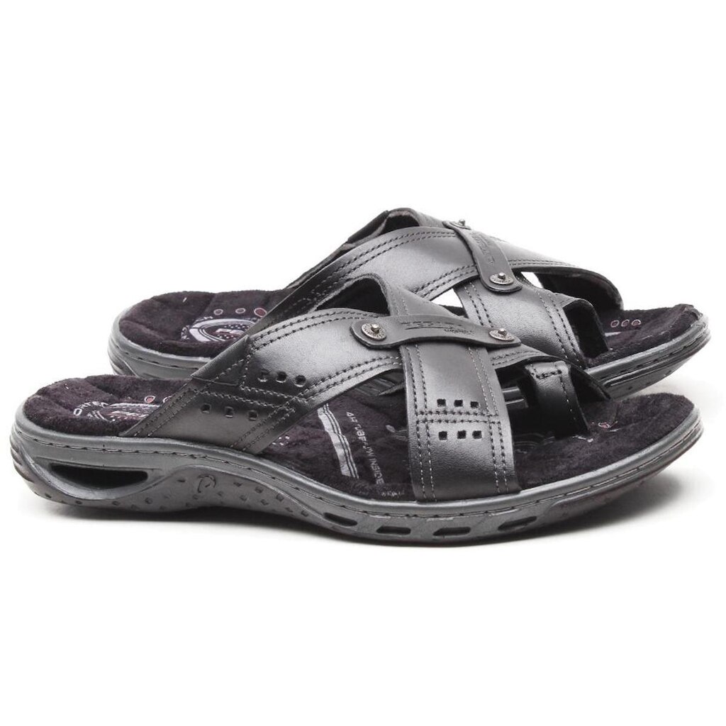 Chinelo Pegada Calce Fácil Em Couro Masculino