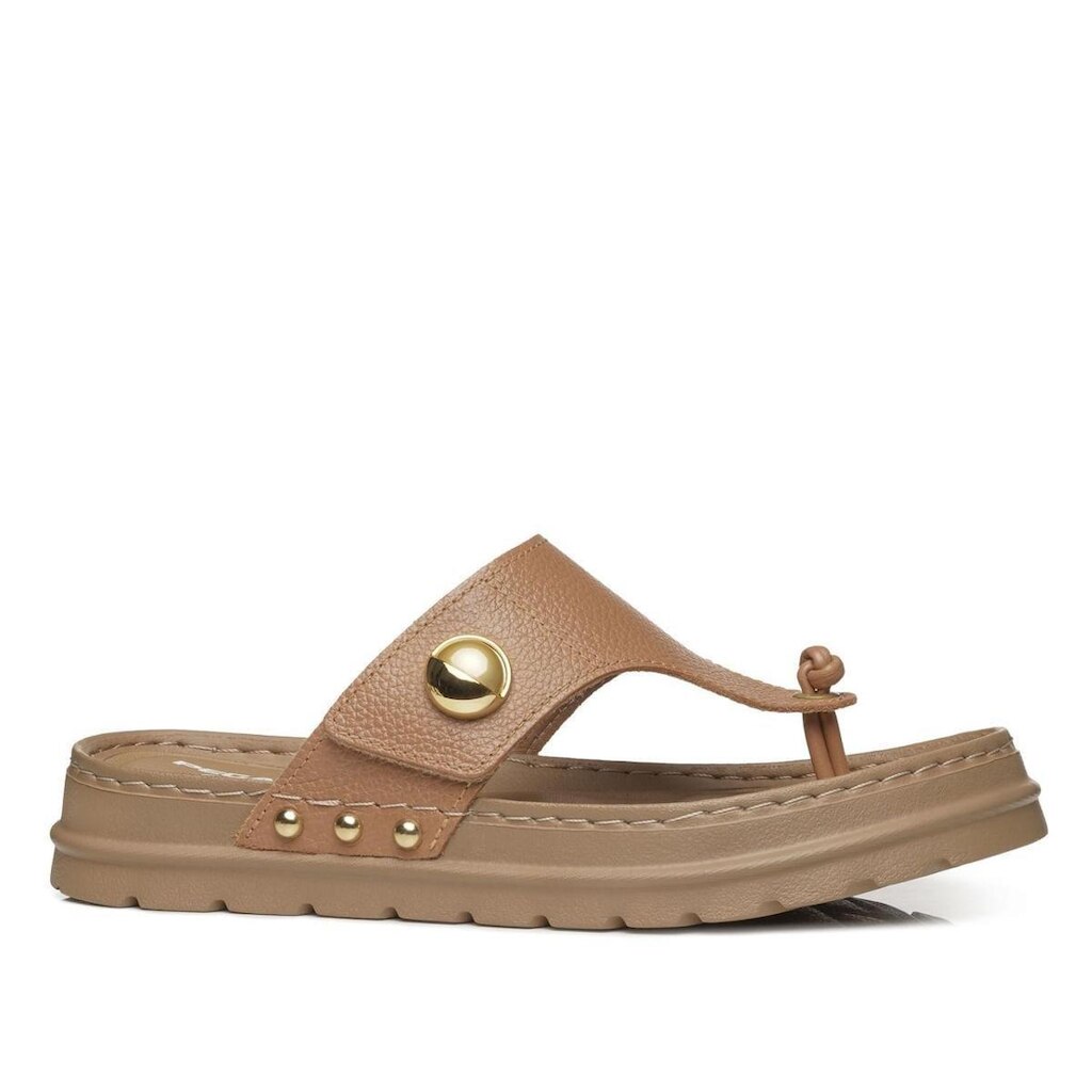 Chinelo Pegada Feminino em Couro Caramelo 234702-03