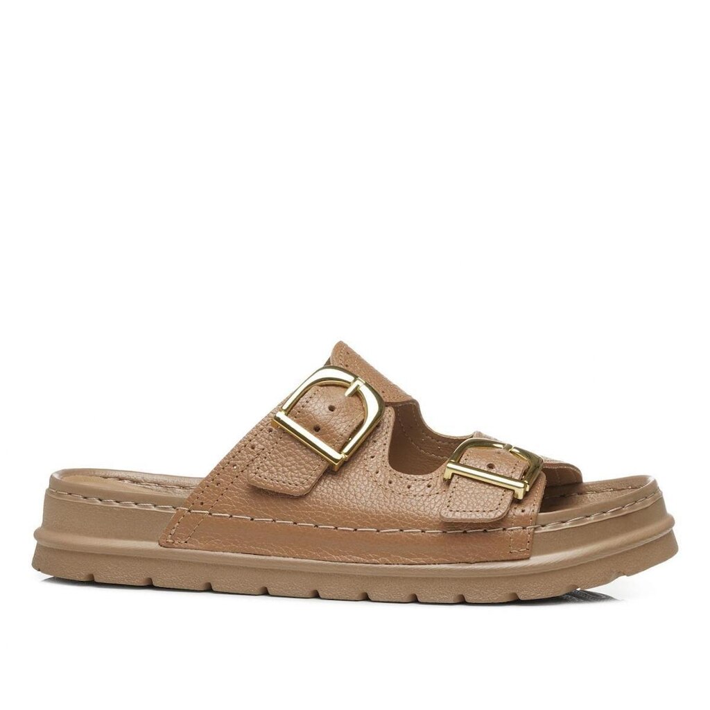 Chinelo Pegada Feminino em Couro Caramelo 234706-02