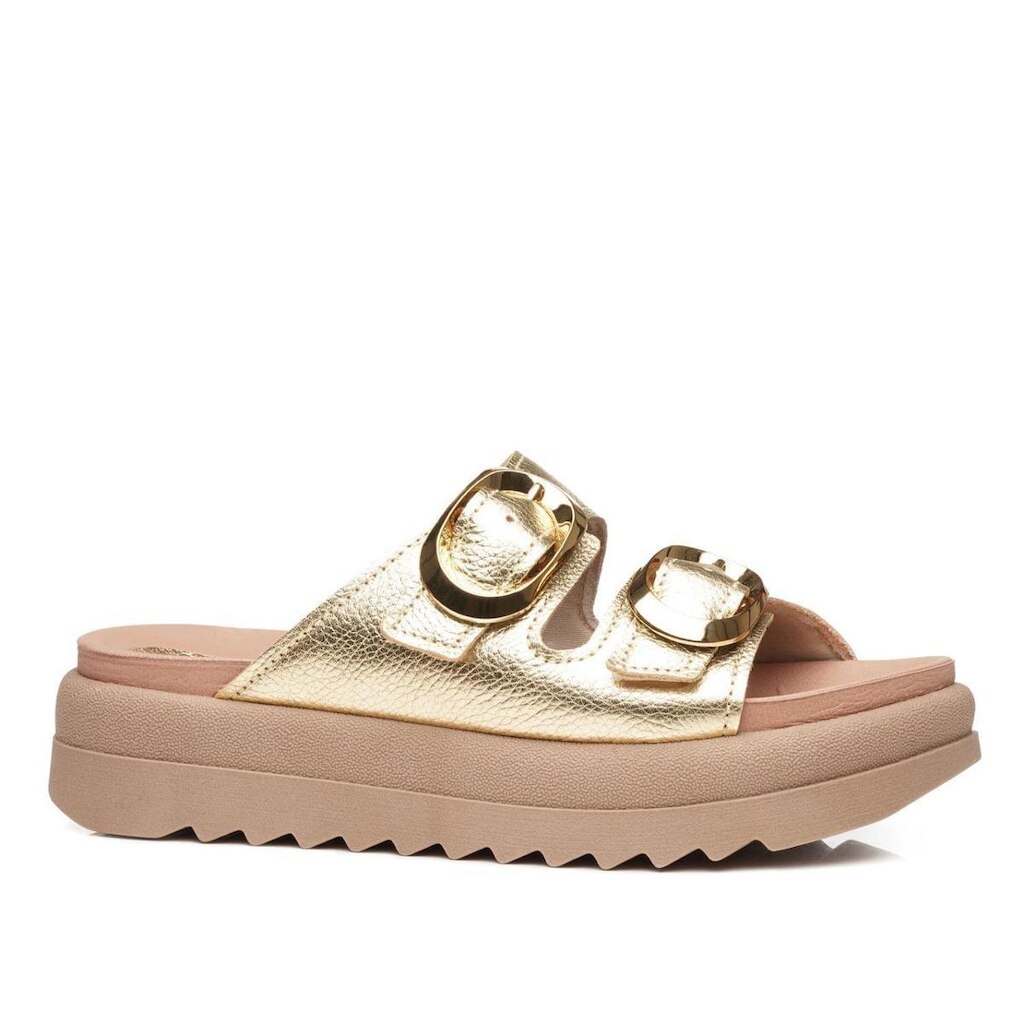 Chinelo Pegada Feminino em Couro Ouro 234405-07