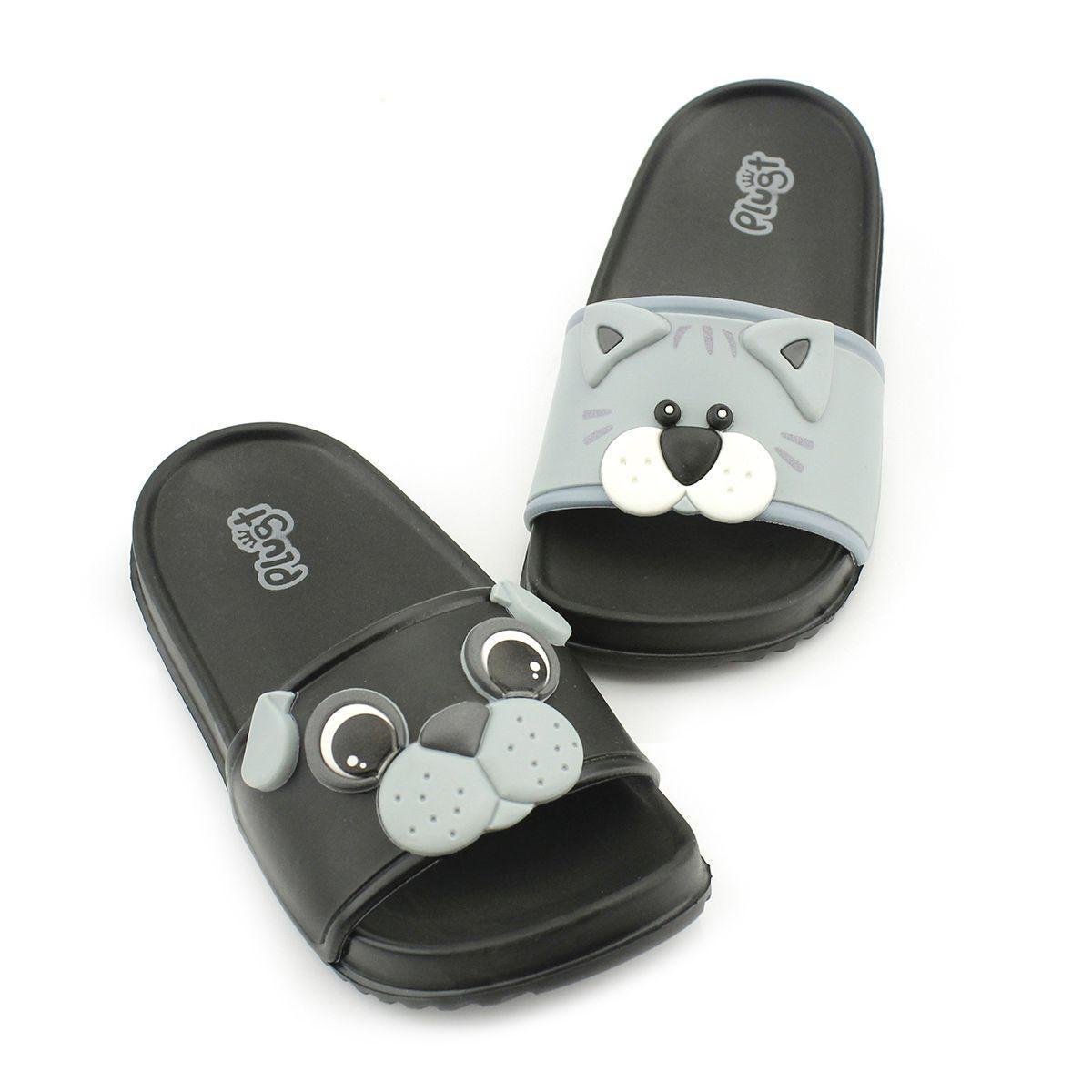 Chinelo Plugt Slide Gato e Cachorro - Preto | Netshoes