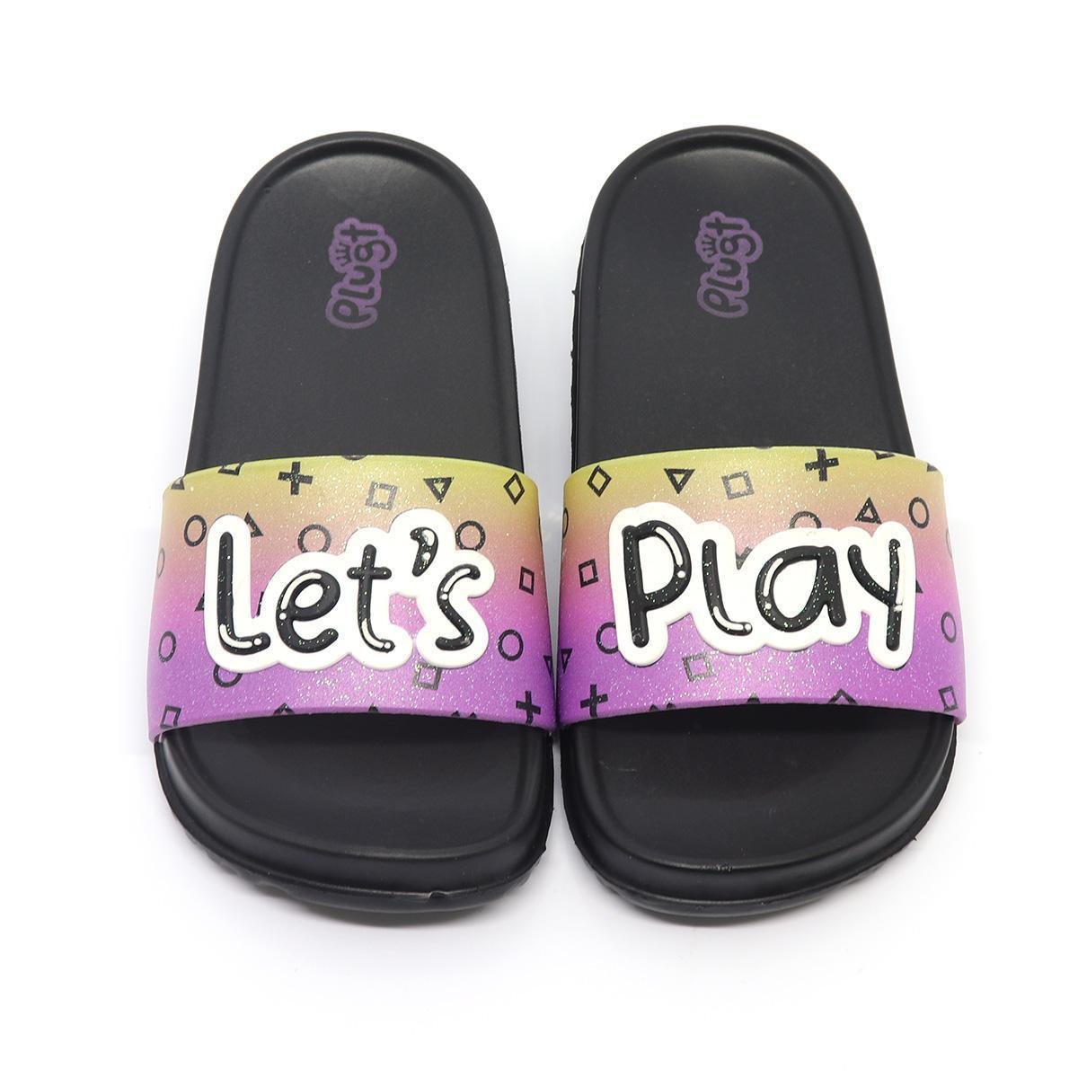 Chinelo Plugt Slide Let's Play Preto - Preto | Netshoes