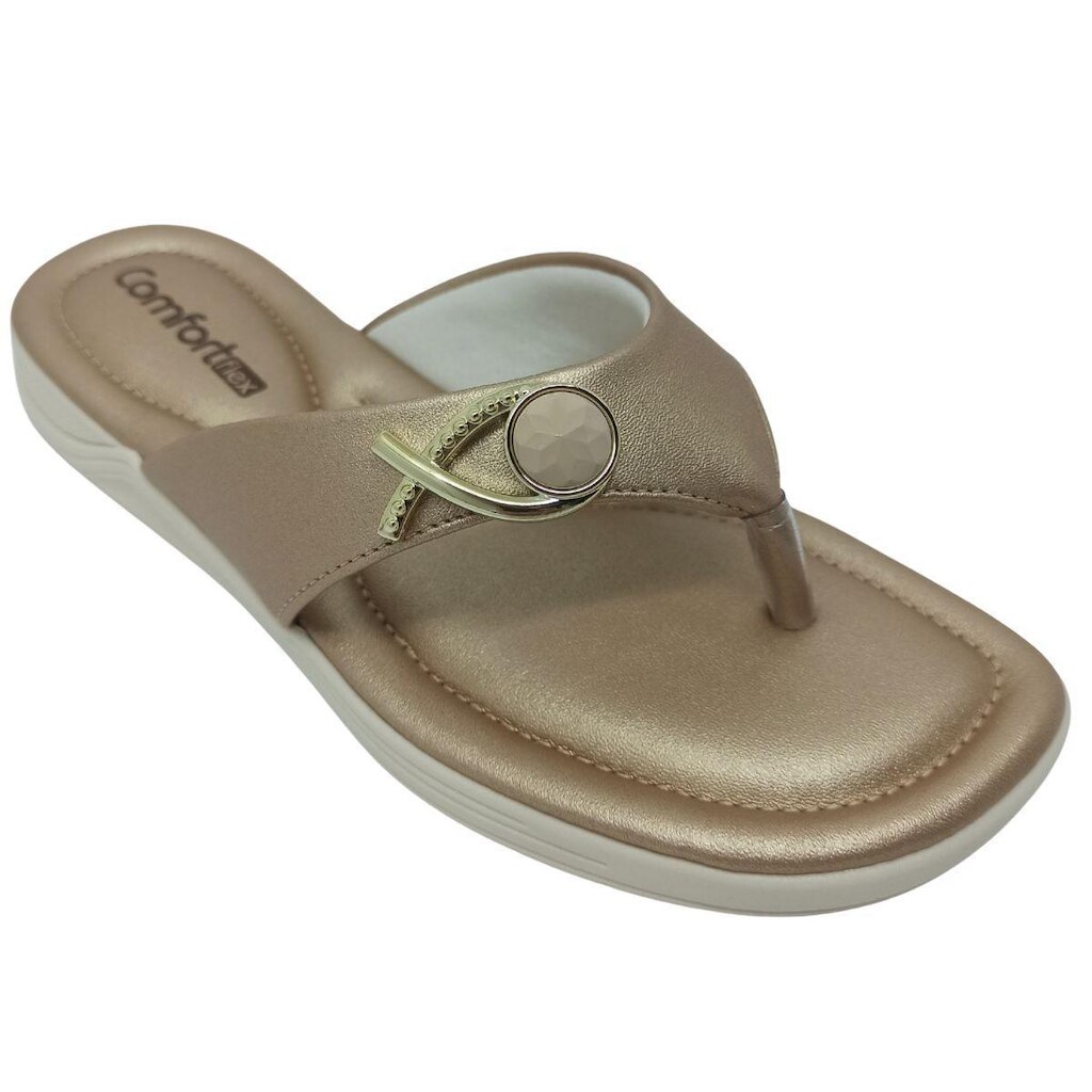 Chinelo Ramarim Feminino Napa Bless com Enfeite Dourado