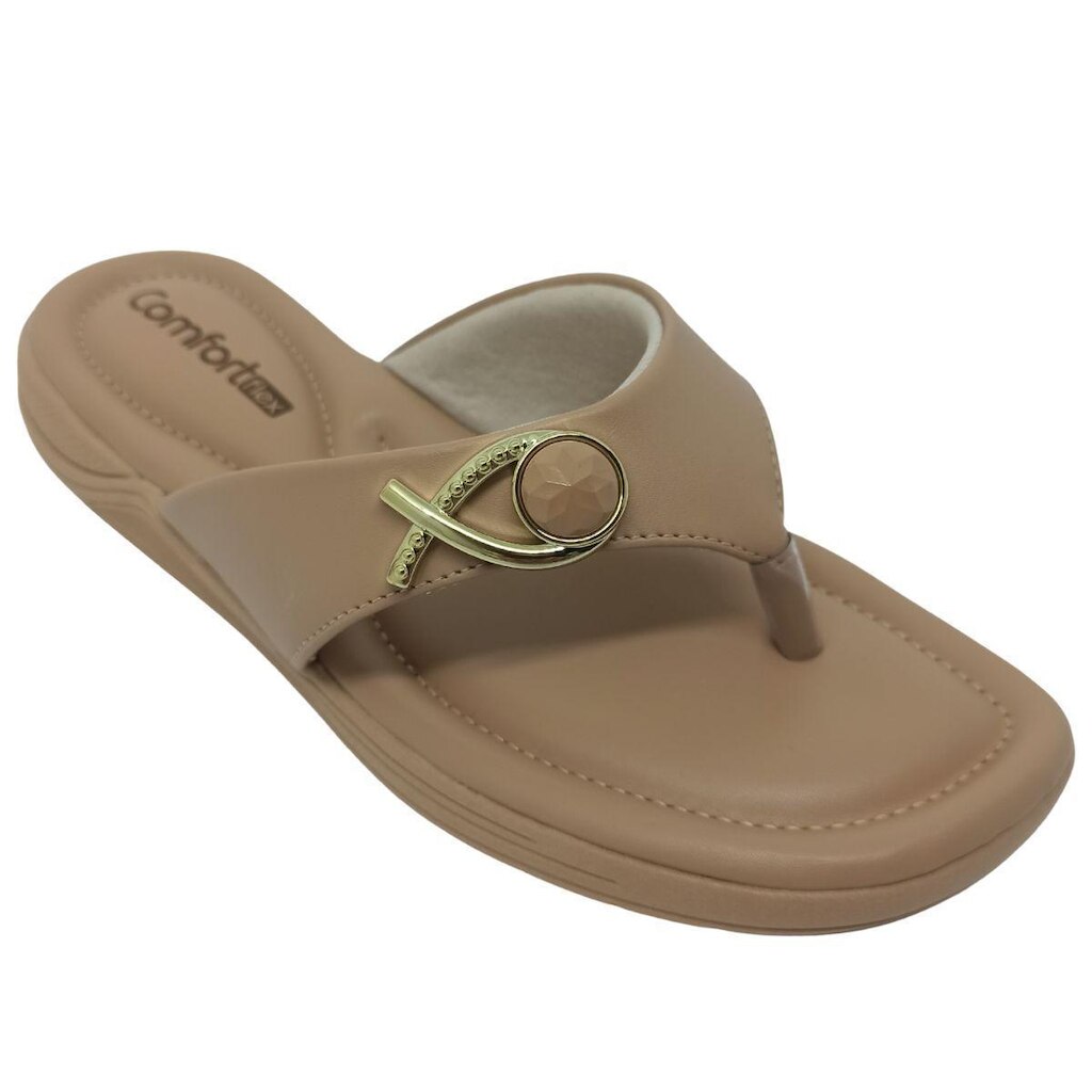 Chinelo Ramarim Feminino Napa Bless com Enfeite Dourado