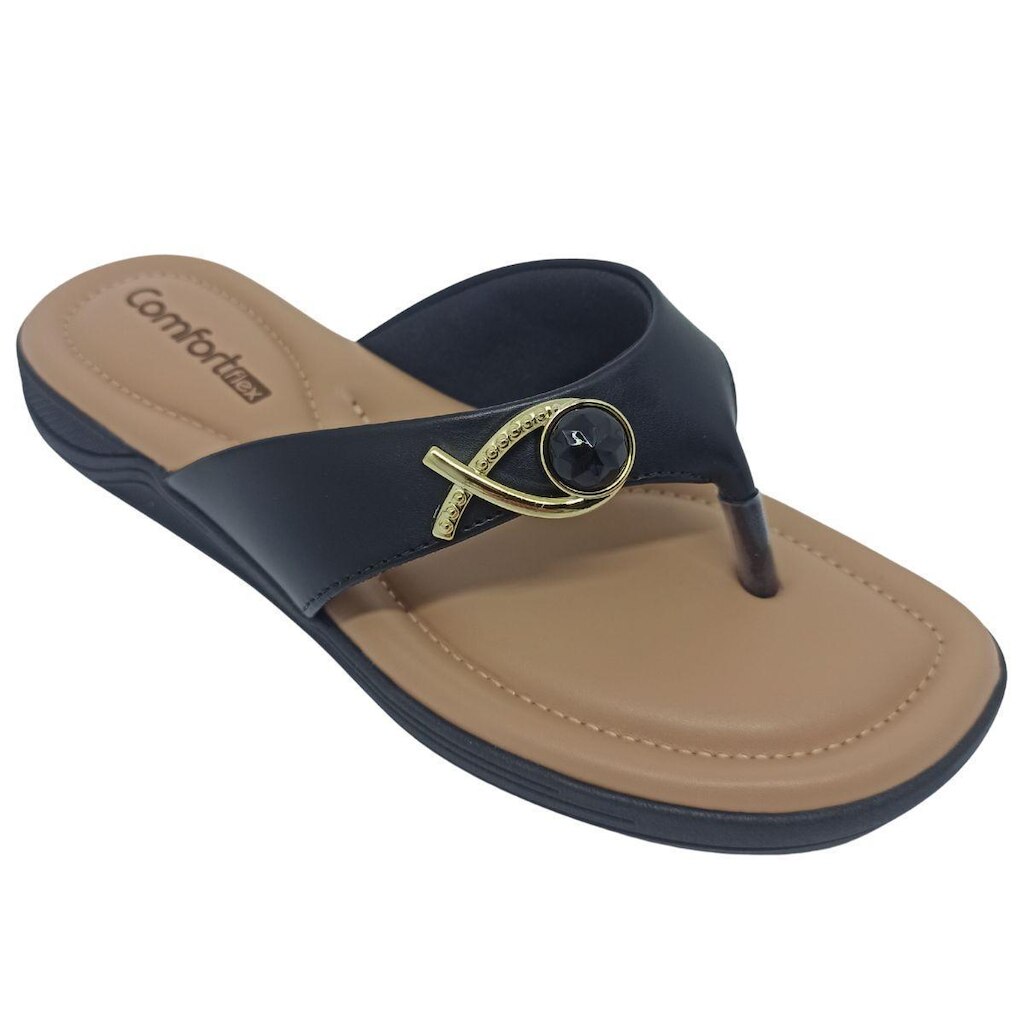 Chinelo Ramarim Feminino Napa Bless com Enfeite Dourado