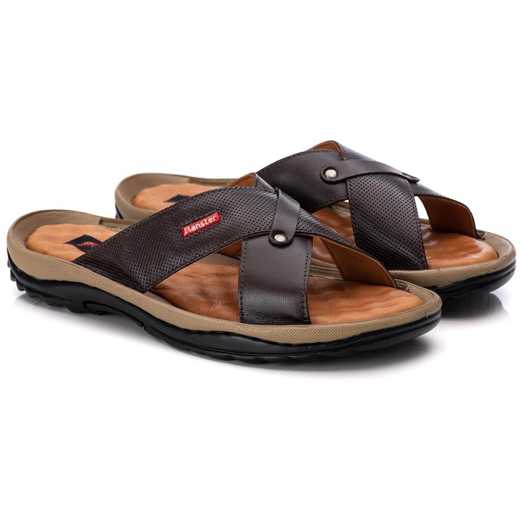 Chinelo Ranster Masculino em Couro Legítimo Confortável e Elegante