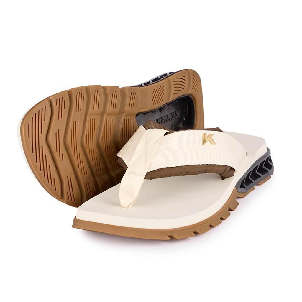 Chinelo Sandália Kenner Rakka CUSHY BOLD L7 Bege Marrom