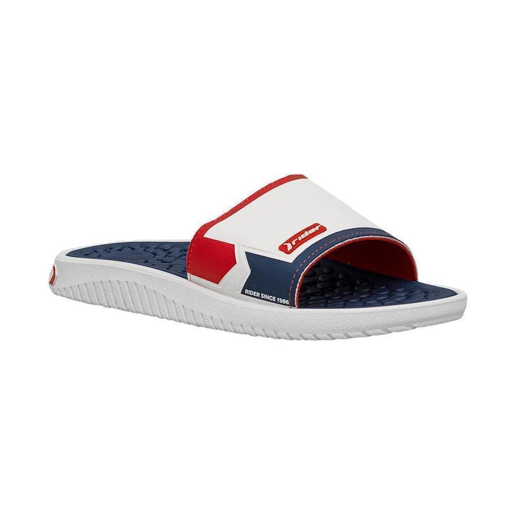 Chinelo Slide Branco, Azul e Vermelho Pump II | Rider