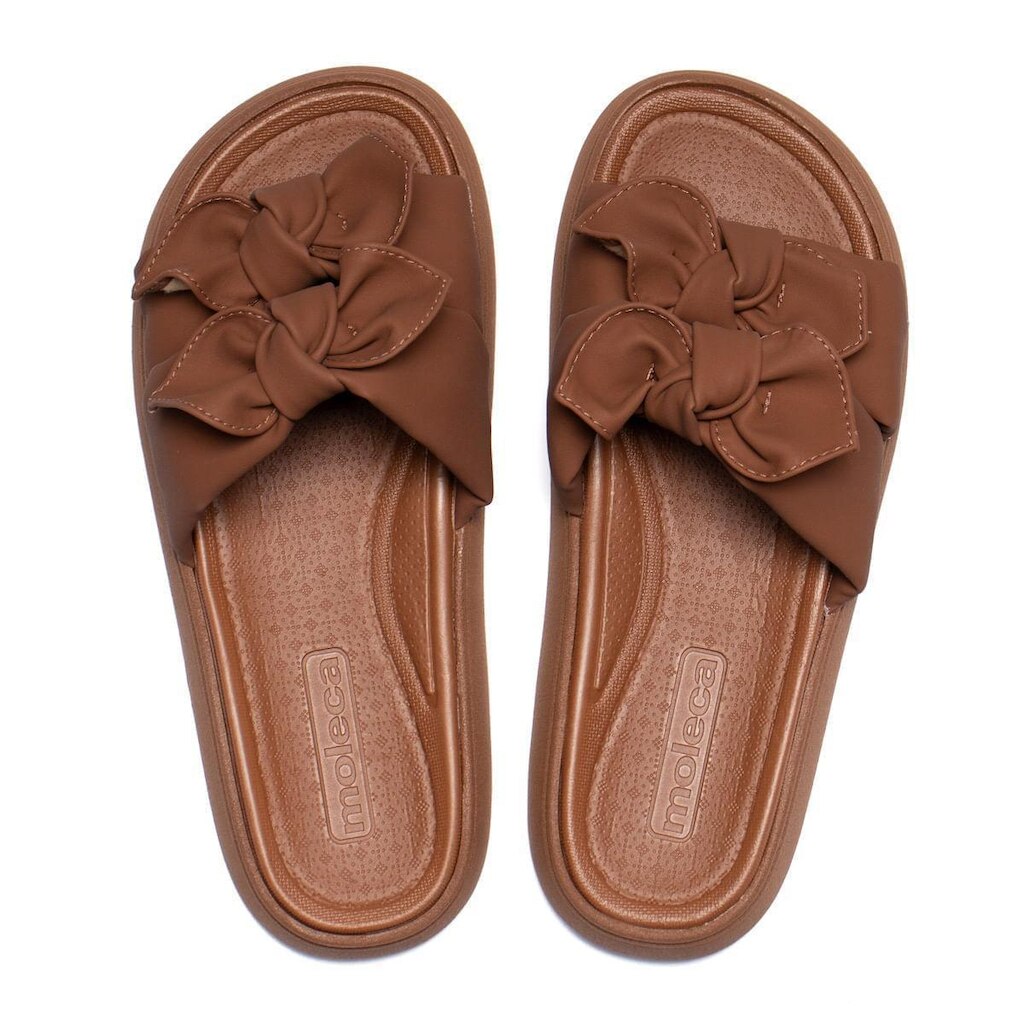 Chinelo Slide Feminino Moleca Flatform Laço Duplo Marrom