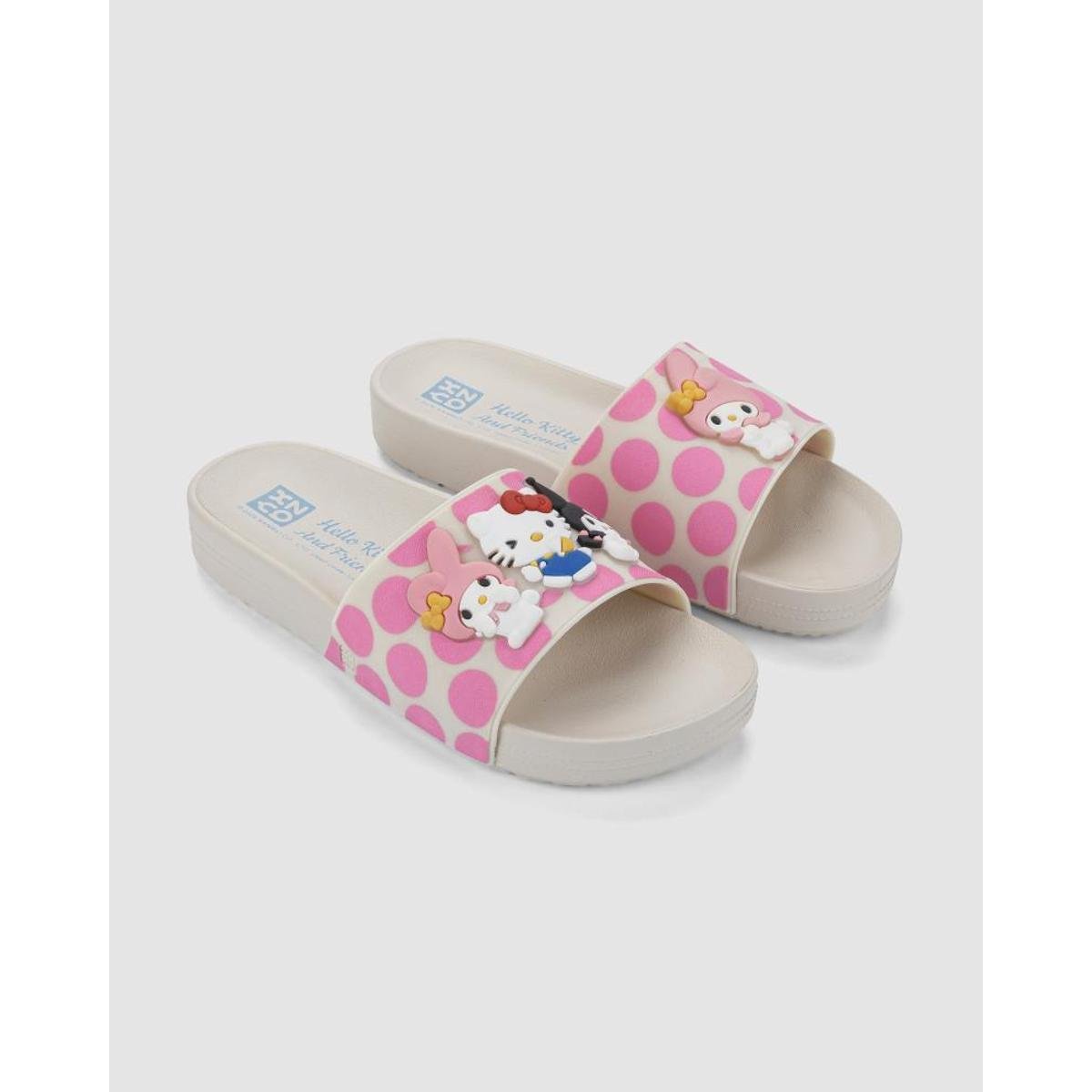 Chinelo Slide Feminino Zaxy Hello Kitty And Friends - Off white+