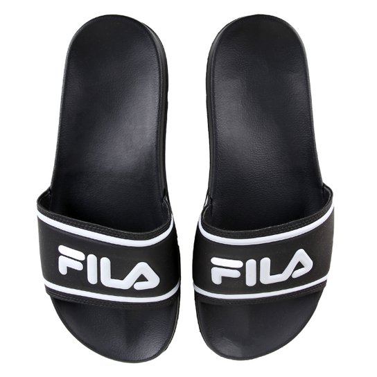 Chinelo Slide Fila Drifter Stripes Masculino - Preto+Prata Menor preço em Chinelo Slide Fila Drifter Stripes Masculino - Preto+Prata