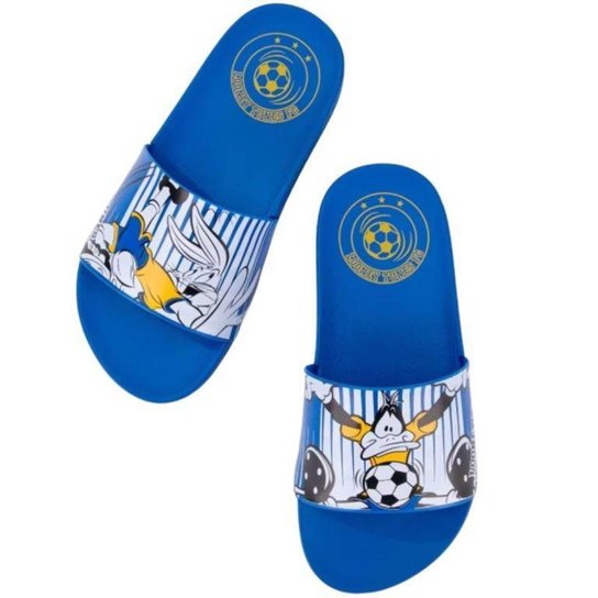 Chinelo Slide Grendene Looney Tunes Infantil - Azul Menor preço em Chinelo Slide Grendene Looney Tunes Infantil - Azul