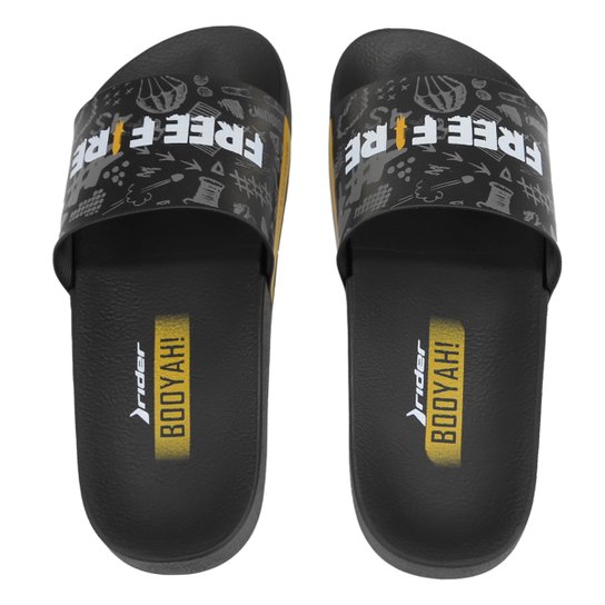 Chinelo Slide Infantil Rider Full 86 Free Fire Menino - Preto+Amarelo Menor preço em Chinelo Slide Infantil Rider Full 86 Free Fire Menino - Preto+Amarelo