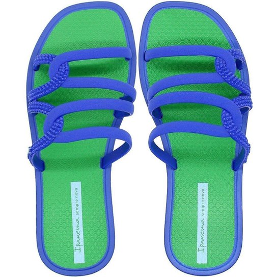 Chinelo Slide Ipanema Solar Mais Quadrado Tiras Curvas Feminino - Azul+Verde Menor preço em Chinelo Slide Ipanema Solar Mais Quadrado Tiras Curvas Feminino - Azul+Verde