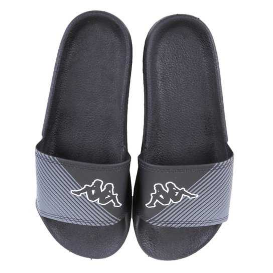 Chinelo Slide Kappa Lines Masculino - Preto+Branco Menor preço em Chinelo Slide Kappa Lines Masculino - Preto+Branco
