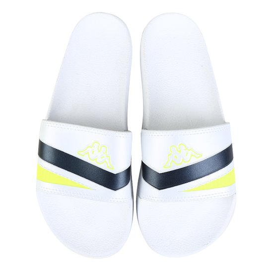 Chinelo Slide Kappa Snip - Branco+Amarelo Menor preço em Chinelo Slide Kappa Snip - Branco+Amarelo