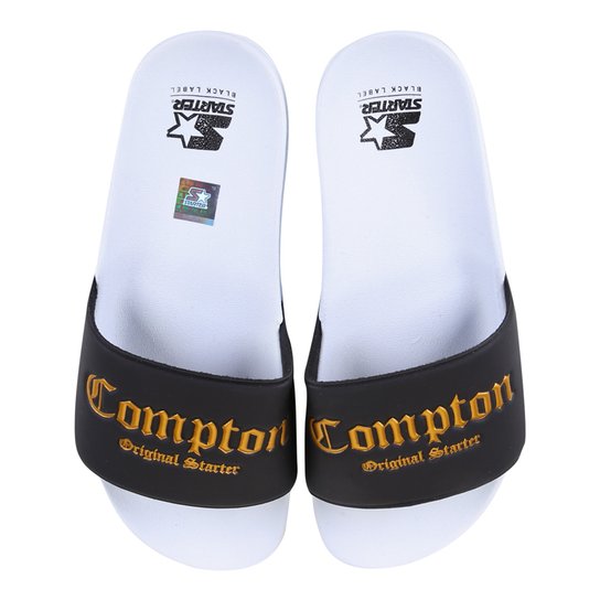 Chinelo Slide Starter Compton Masculino - Preto+Dourado Menor preço em Chinelo Slide Starter Compton Masculino - Preto+Dourado