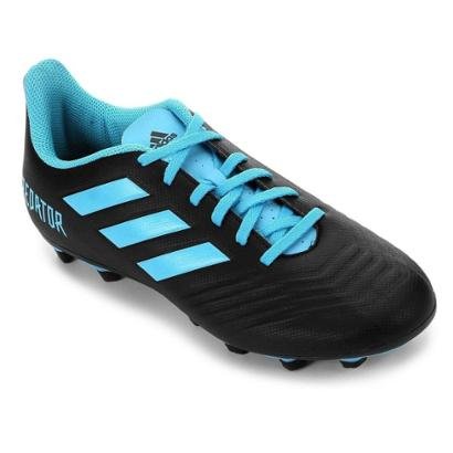 Chuteira Campo Adidas Predator 19 4 FG - Preto+Azul | Netshoes