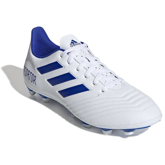 Chuteira Campo Adidas Predator 19 4 FG - Branco+Azul Menor preço em Chuteira Campo Adidas Predator 19 4 FG - Branco+Azul