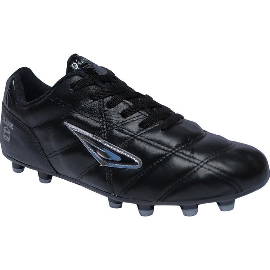 Chuteira Campo Futebol 11 De Couro Diavolo Classic - Preto+Prata Menor preço em Chuteira Campo Futebol 11 De Couro Diavolo Classic - Preto+Prata