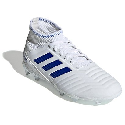 Chuteira Campo Infantil Adidas Predator 19 3 FG - Branco+Azul