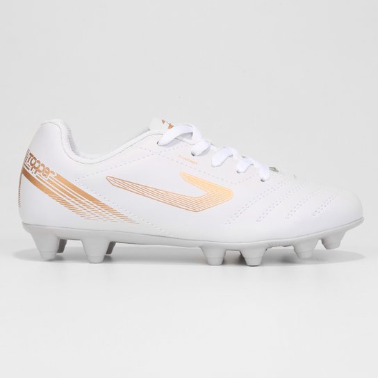 Chuteira Campo Infantil Topper Cup VI - Branco+dourado Menor preço em Chuteira Campo Infantil Topper Cup VI - Branco+dourado