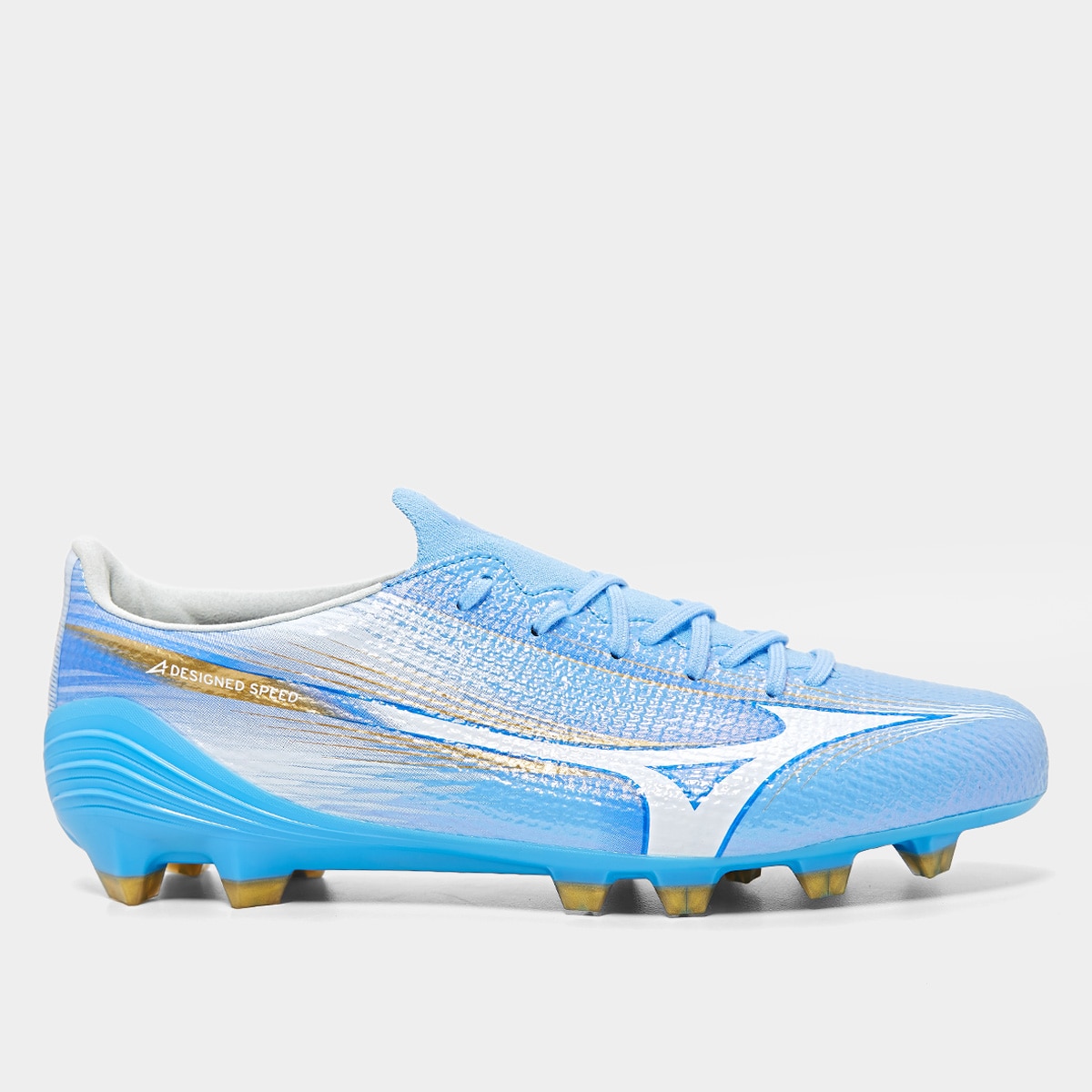Chuteira Campo Mizuno Alpha III Japan Masculina - Azul+Dourado