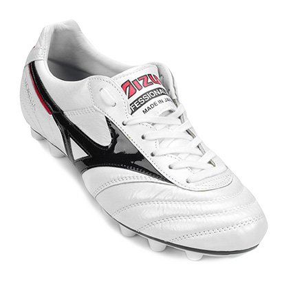 Chuteira Campo Mizuno Morelia Japan MD 2 - Branco+Preto | Netshoes