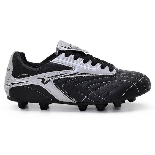 Chuteira Campo Profissional Ravia Em Couro Legitimo Original - Preto+Prata Menor preço em Chuteira Campo Profissional Ravia Em Couro Legitimo Original - Preto+Prata