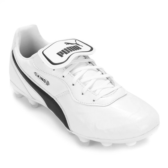 Chuteira Campo Puma King Top - Branco+Preto Menor preço em Chuteira Campo Puma King Top - Branco+Preto