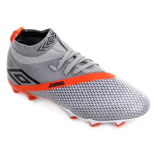 Chuteira Campo Umbro Soul Knit - Cinza+Laranja Menor preço em Chuteira Campo Umbro Soul Knit - Cinza+Laranja
