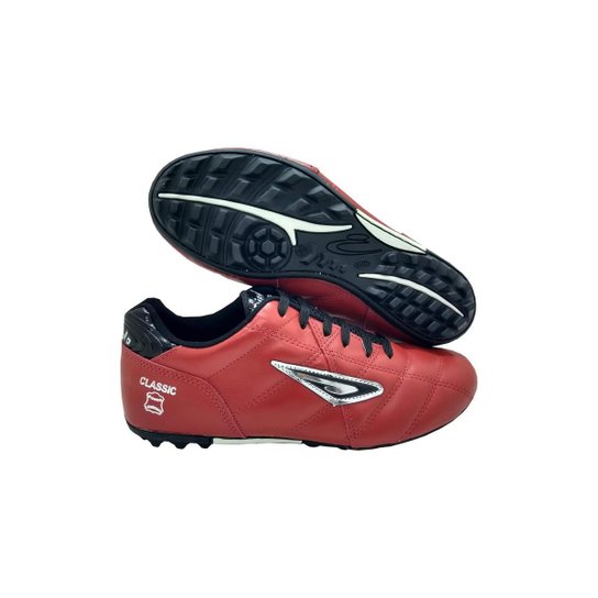 Chuteira Futebol Sete Society Classic Couro Original - Vermelho Menor preço em Chuteira Futebol Sete Society Classic Couro Original - Vermelho