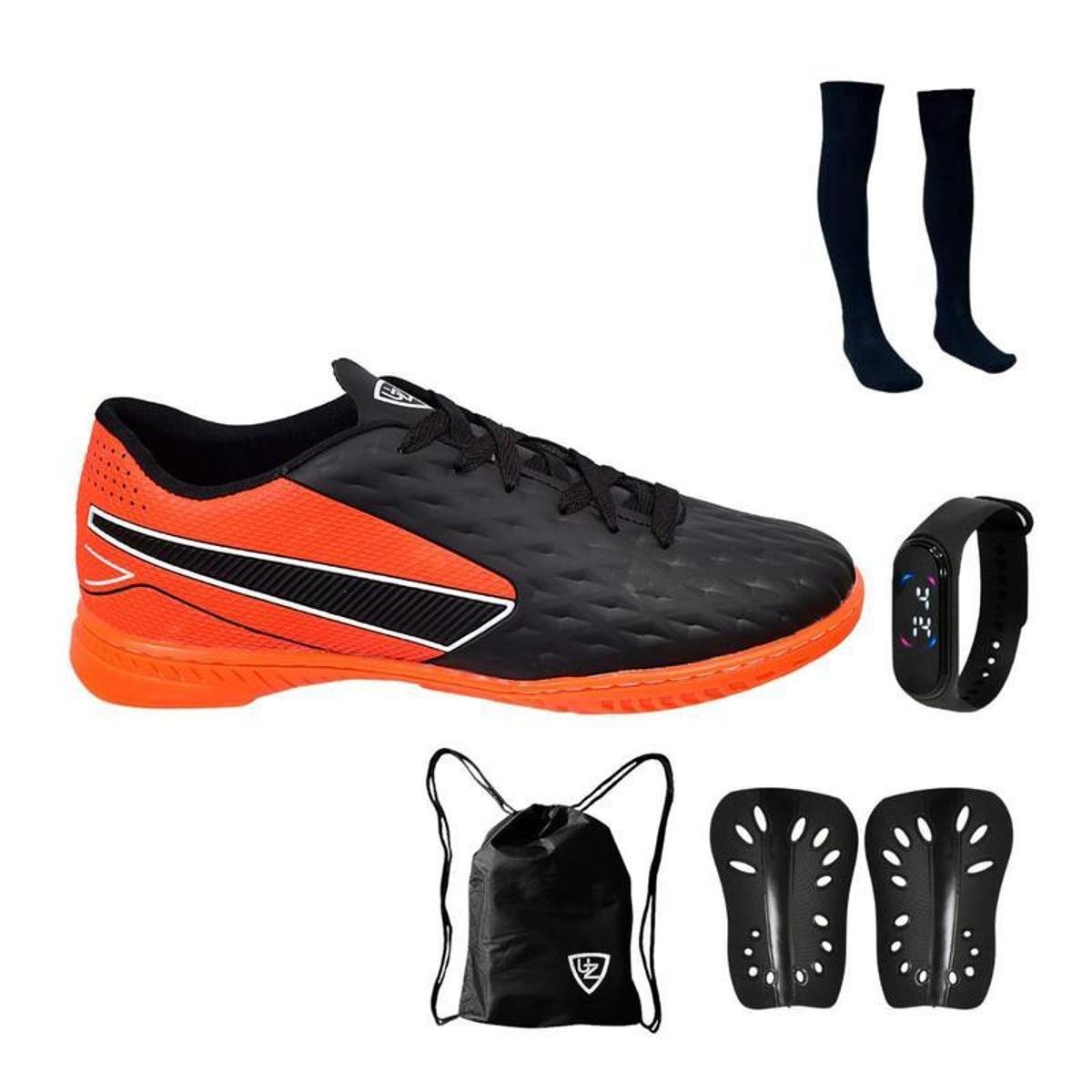 Chuteira Futsal Impactor Costurada Quadra Salão Novo +  Meião Caneleira Relógio Mochila Menor preço em Chuteira Futsal Impactor Costurada Quadra Salão Novo +  Meião Caneleira Relógio Mochila