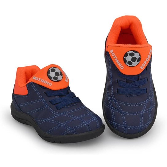 Chuteira Futsal Infantil Masculina Drayzinho Esportiva Macia - Marinho+Laranja Menor preço em Chuteira Futsal Infantil Masculina Drayzinho Esportiva Macia - Marinho+Laranja