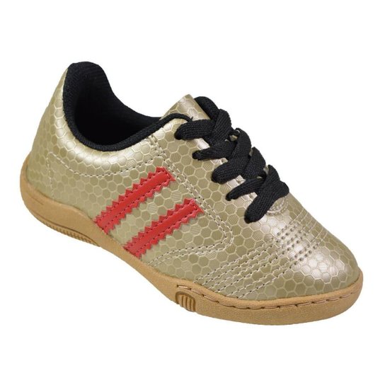 Chuteira Futsal Infantil Molekinho R Masculina - Dourado+Vermelho Menor preço em Chuteira Futsal Infantil Molekinho R Masculina - Dourado+Vermelho