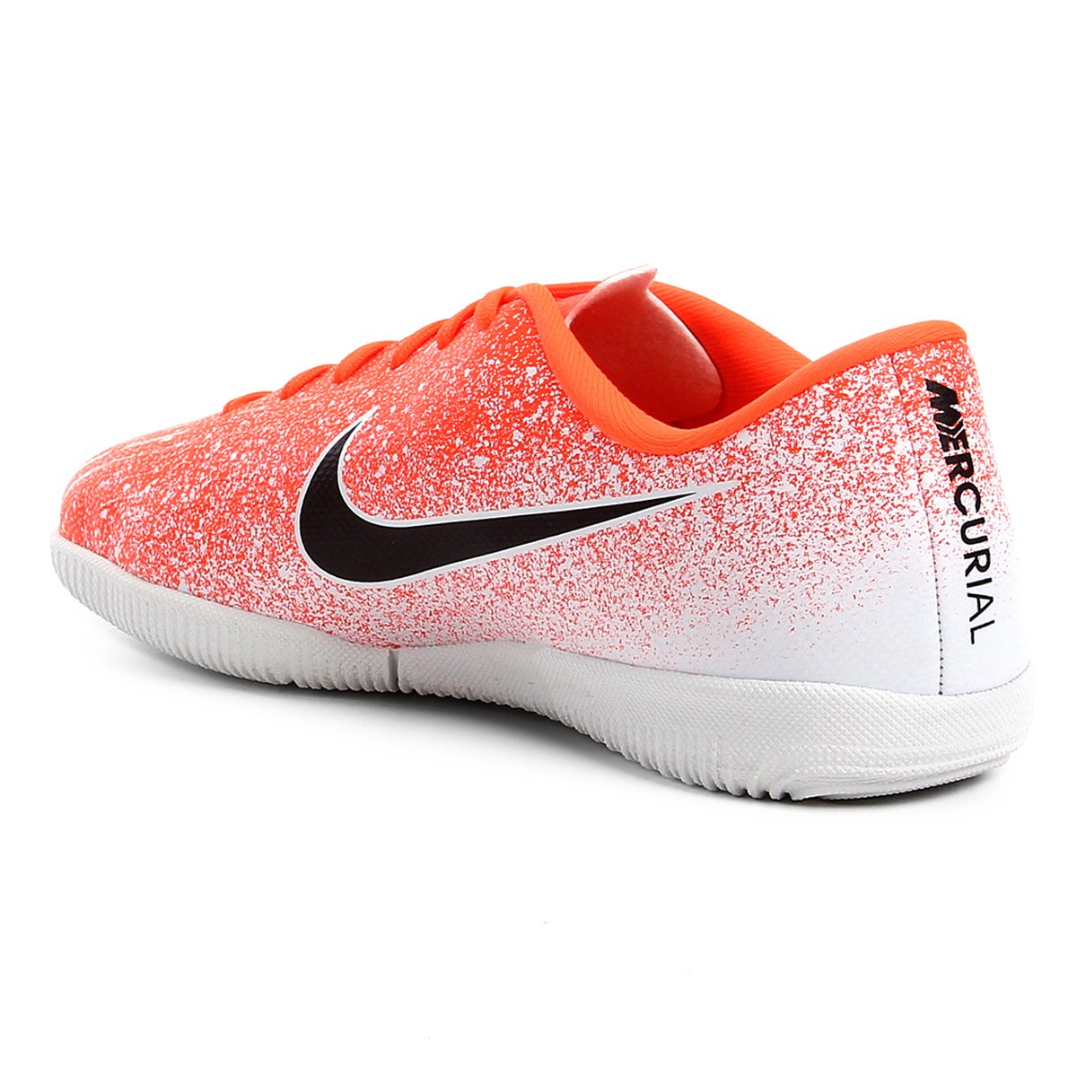 chuteira nike laranja e branca futsal