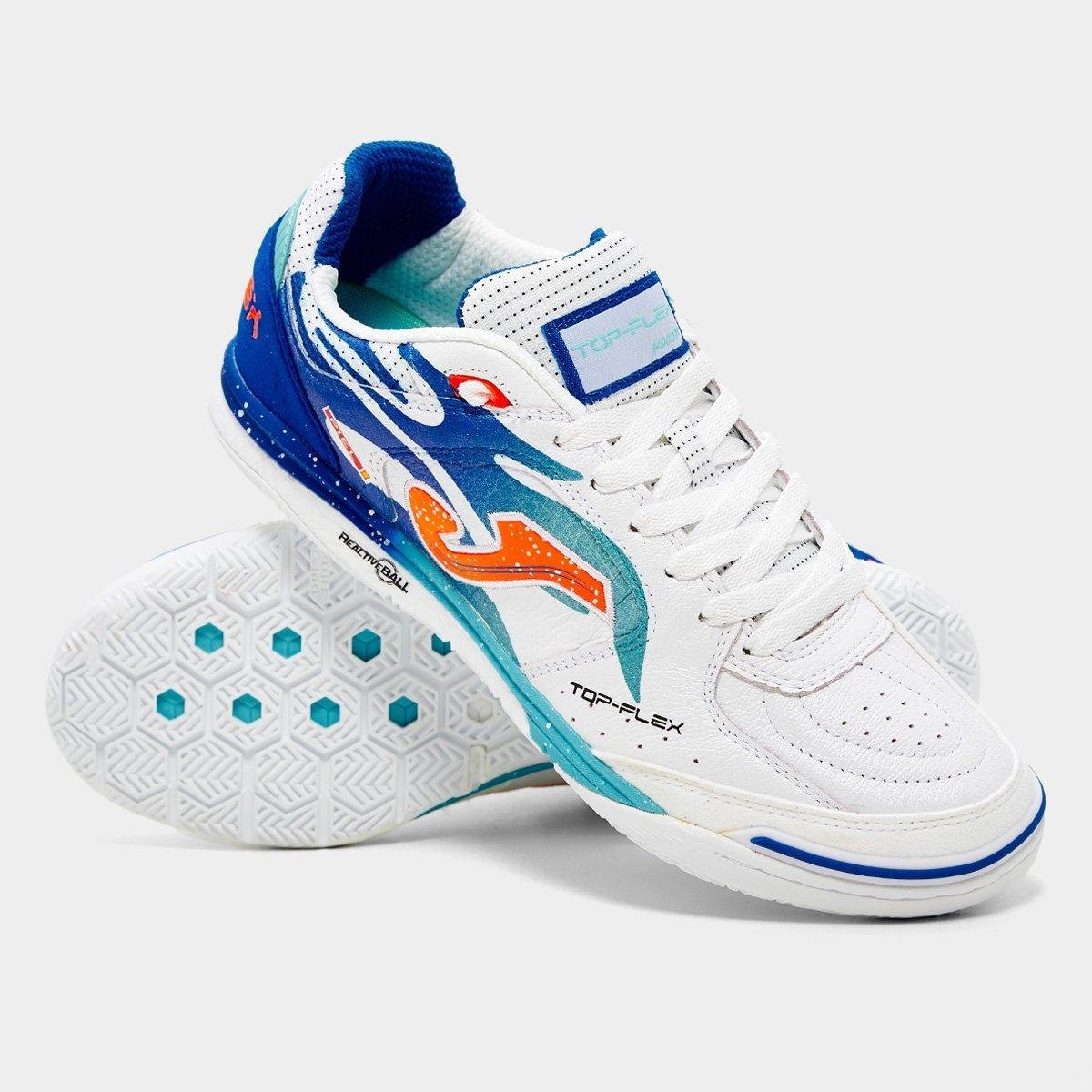 Chuteira Futsal Joma Top Flex Rebound - Branco+Azul | Netshoes
