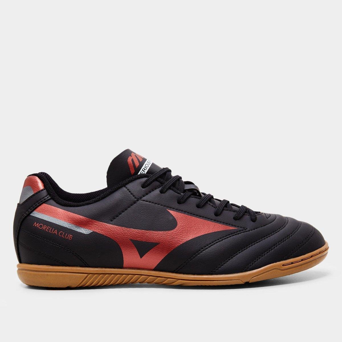 Chuteira Futsal Mizuno Morelia Club Unissex - Preto+Vermelho