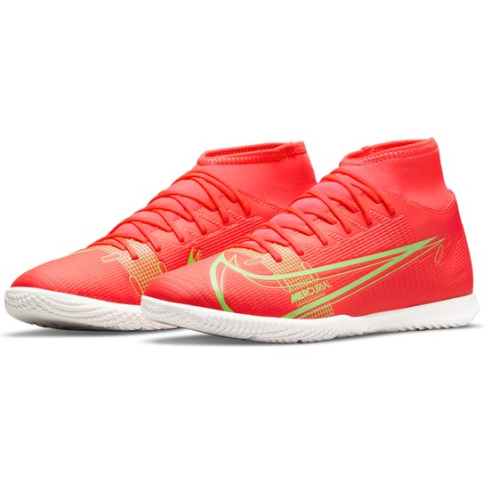 Chuteira Futsal Nike Mercurial Superfly 8 Club - Laranja+Verde Menor preço em Chuteira Futsal Nike Mercurial Superfly 8 Club - Laranja+Verde