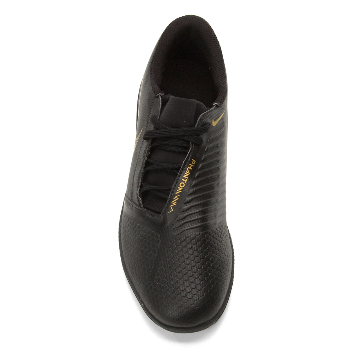 chuteira nike phantom 2022 preta e dourado futsal