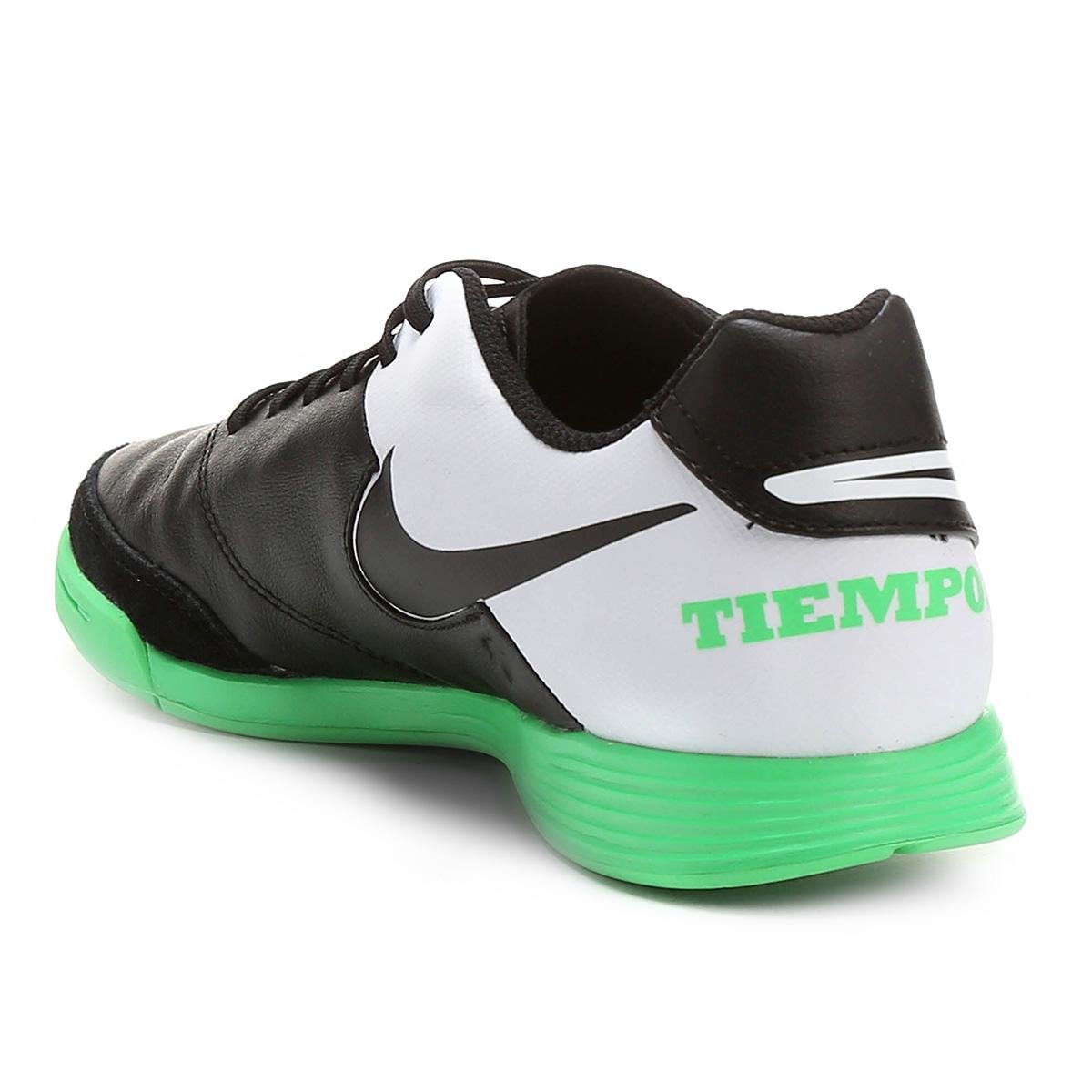 Chuteira Futsal Nike Tiempo Genio 2 Leather IC - Preto+verde
